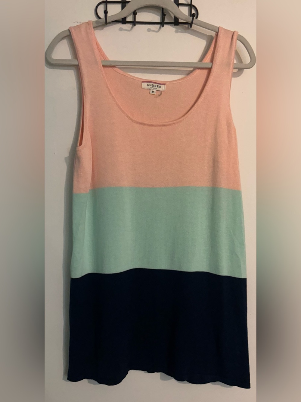Andree by Unit Womens Med Colorblock Peach Aqua Navy Tank Long Length Knit Top